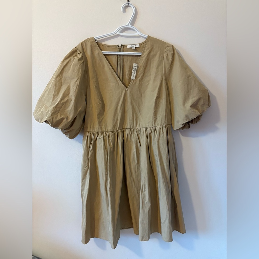 NWT Madewell Poplin V-Neck Bubble-Sleeve Mini Dress Size 14
